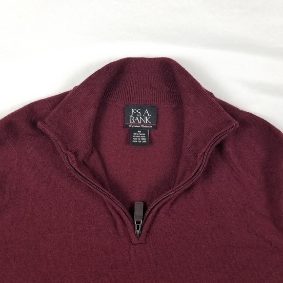 Jos.A.Bank Men Italian Merino Wool Sweater Quarter-zip Fit Pullover Burgundy M - Picture 3 of 8